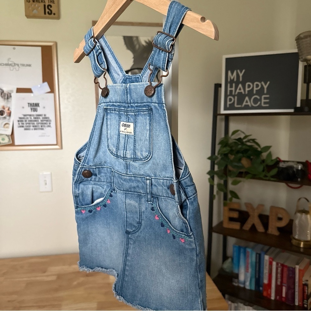 Girls OshKosh Denim Bib Overall Skirt Size 2T Embroidered Dress - Picture 3 of 9